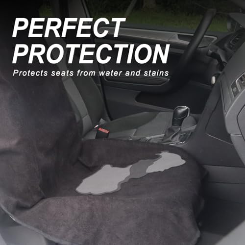 Sweat Towel Car Seat Cover Protector Front Seats for Gym Workout, Running, Swimming, Beach and Hiking, Waterproof Universal Seat Cover for Car, Truck, Van & SUV (Black, 1pcs Front Seat)