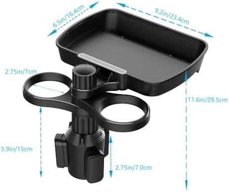 3 in 1 Multifunctional Car Cup Holder Expander with Detachable Tray, Car Cup Holder Tray & Car Food Tray Table for Eating & Car Cup Holder Swivel Tray with Dual Cup Holder Adjustable Base (Col