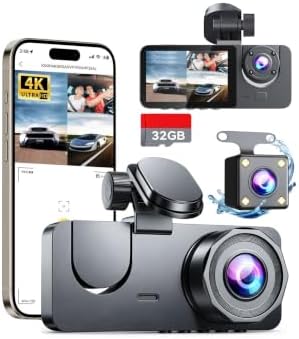 Dash Cam Front and Rear Inside 3 Channel, 4K Full HD Dash Camera for Cars
