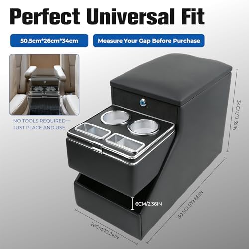 Center Console Organizer for Minivans, SUVs &amp; Middle Van Seats - Floor-Mounted Lockable Storage Box with Dual Cup Holders, Ideal for Vehicle Interior