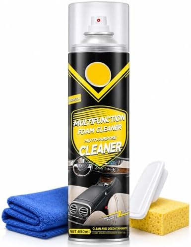 Multifunctional Foam Cleaner Spray for Car Interior & Home Surfaces, Multi-Surface Cleaning Foam for Fabric, Finished Leather, Plasticwith Sponge and Towel, 650ml (1)
