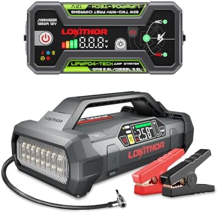 LOKITHOR J1350 PRO LiFePO4 1350 Amp Jump Starter and JA400 1750 Amp 12 Volt Battery Jump Starter with 150PSI Air Compressor