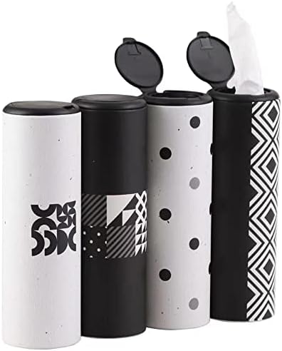 Car Tissue Holder with Facial Tissues Bulk - 4 PK Car Tissues Cylinder with Cap, Tissue Holder for Car, Travel Tissues for Car Cup Holder, Refill Car Tissue Box Round Container