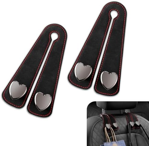 2 PCS Car Seat Headrest Hook, Car Hooks for Headrest, Storage Double Heart Shape Hooks, Suede Foldable Soft Hook Organizer, Universal for Cars (Black)