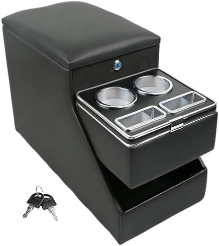 Center Console Organizer for Minivans, SUVs &amp; Middle Van Seats - Floor-Mounted Lockable Storage Box with Dual Cup Holders, Ideal for Vehicle Interior