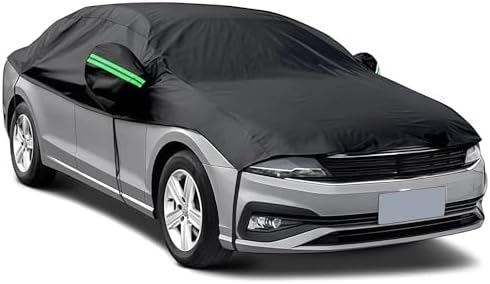 Half Car Cover Waterproof All Weather, Sunproof Windshield Cover for Ice and Snow Top with Reflective Straps, Front Rear Window Hail Protector for Sedan (3 XL)