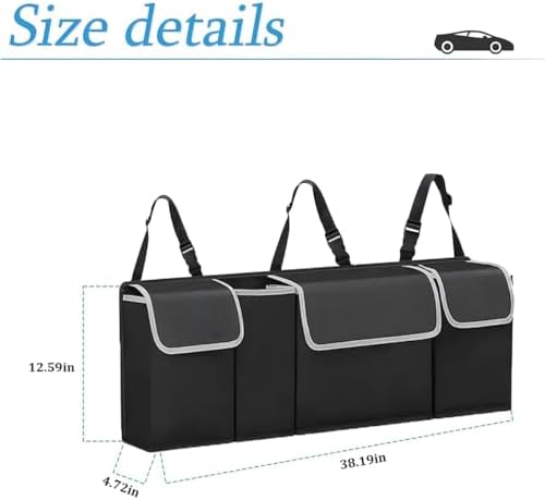 AUCELI Car Trunk Organizer, Backseat Hanging Large Storage with Adjustable Straps, Waterproof Collapsible Cargo Bag with 4 Pockets, Sturdy Space Saver Frees Trunk Floor for SUV, Truck, MPV