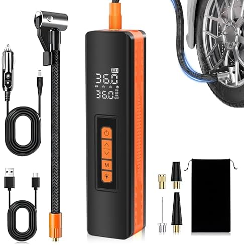Tire Inflator Portable Air Compressor, 5X Faster Portable Air Compressor for Car Tires with Powerful Battery (Orange)