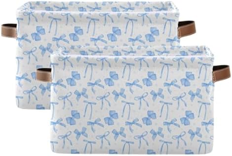 Blueangle Blue Ribbon Bow Rectangle Storage Bin, 15 x 11 x 9.5 in, Collapsible Organizer Storage Basket for Home Décor, 2PCS