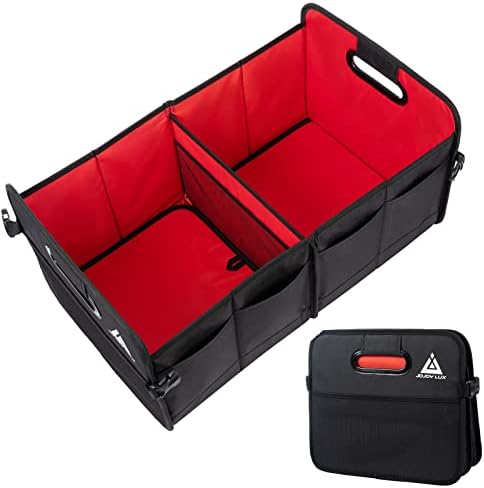 JOJOY LUX Car Trunk Organizer with Multi Compartments - Automotive Collapsible Cargo Containers with 11 Pockets &amp; Reinforced Handles, Vehicle Grocery Organizer Bin Caddy Bag for SUV Van Truck