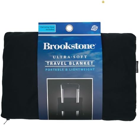 Brookstone Travel Blanket - 2-in-1 Super Soft Lightweight Throw Blanket with Carrying Pouch, Airplane &amp; Car Travel Essentials, Black