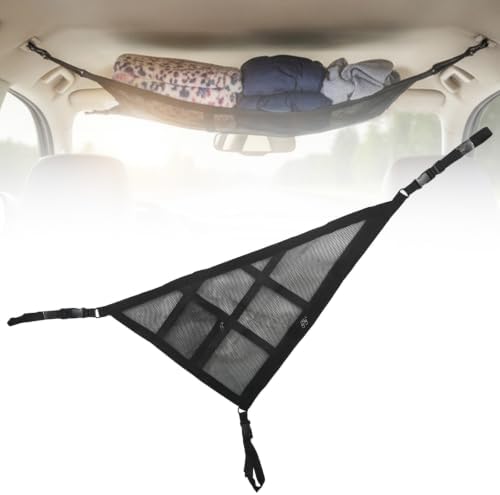 Car Ceiling Cargo Net, Double-Layer Roof Storage Organizer for 3-Handle and 4-Handle Vehicles, Ideal for Road Trips and Camping