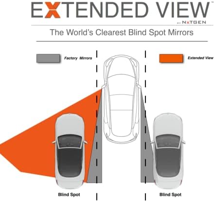NXTGEN Extended View Blind Spot Mirrors | Universal Fit | Real Glass | Premium Clarity & Visibility - 2 Piece Set (Left & Right)