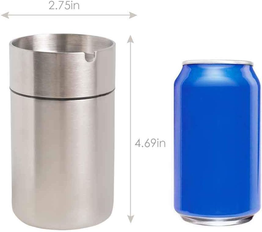 JOCHA Car Ashtray with lid smell proof Stainless Steel Portable Smokeless Detachable Windproof Self Extinguishing Butt Bucket Ash Tray for Most Car Cup Holder for Outdoor Travel Home Office (Silver)