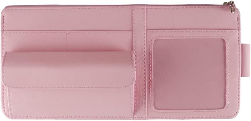 Visor Document Holder for Truck, Car Sun Visor Organizer, Visor Storage Pouch Holder with Sunglasses Clip, Picture Frame, Essential Visor Accessories for Driver Auto Owners Pink