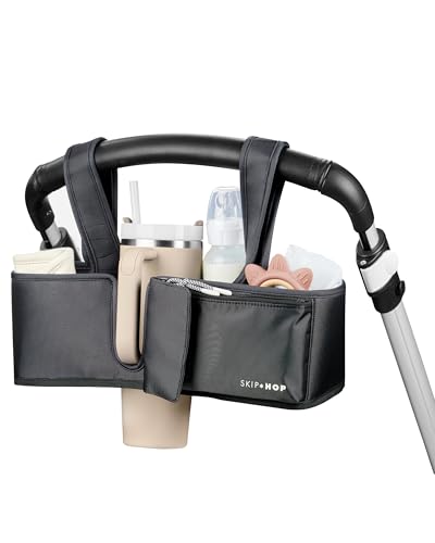 Skip Hop Ultimate Stroller Organizer Universal Fit with Adjustable Straps, Magnetic Flaps and Convertible Design That fits 40 oz. Tumblers, Black