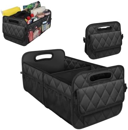 Sun Walker Car Trunk Organizer, Collapsible Auto Storage Box Cargo Organizer with Reinforced Handle, Multi-Pocket Waterproof Oxford Container for Sedan Truck SUV, Car Accessories