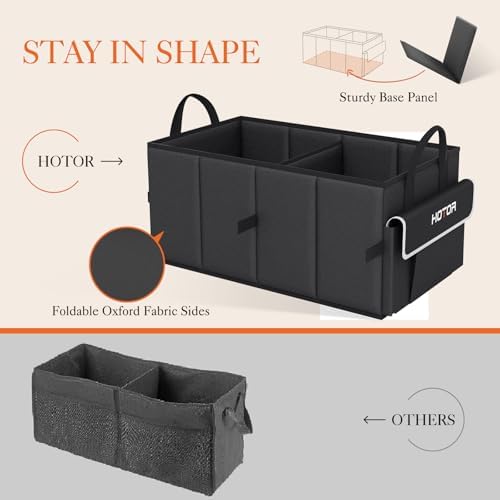 HOTOR Trunk Organizer - Car Organizer with 5 Pockets, Trunk organizer for SUV, Sedan &amp; Van, Car Organization with Sturdy Base Panel for Car Accessories, Black, 2 Compartments, 21.3"×12.6"×10.6"