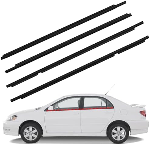 4Pcs Window Moulding Trim Seal Belt Fit for 03-08 Corolla | Compatible with 2003-2008 Toyota Corolla, Window Moulding Trim Weatherstrip, Replaces 75730-02180 75710-02200 75720-02200