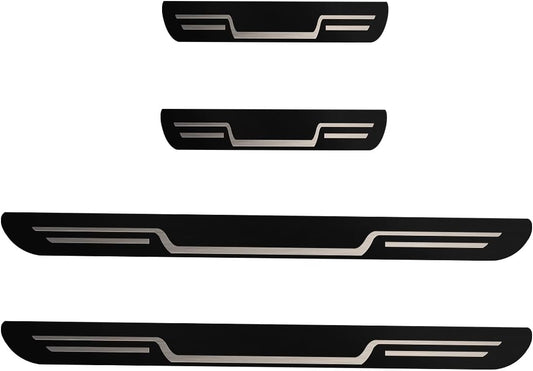 Craedli 4PCS Car Door Sill Protector Sticker, Stainless Steel Auto Door Edge Guard, Anti-Scratch Door Sill Threshold Protection Strip, Universal Car Interior Decoration for Sedan SUV (Black-Mirrored)