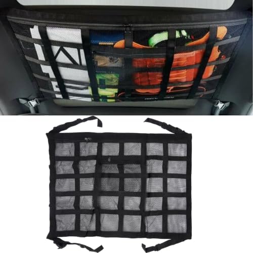 Car Ceiling Cargo Net, 30" x 21.2" Adjustable Double-Layer Mesh Roof Organizer, Versatile Storage Solution for Cars, SUVs and Trucks, Van Life Accessories for Travel and Camping