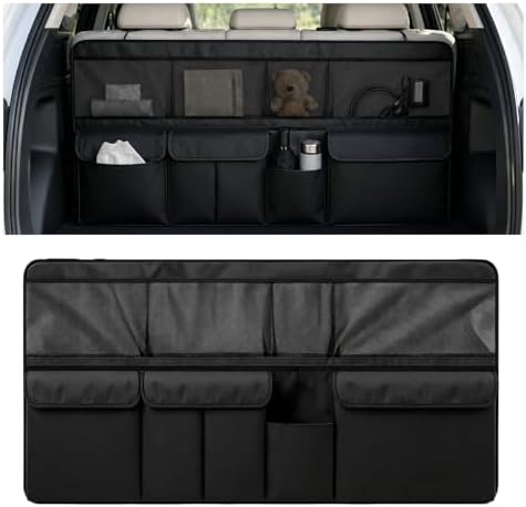 wuyaoyao Car Trunk Organizer, 9 Pockets Large Capacity Vehicle Backseat Hanging Storage Bag, Space Saving Automotive Seat Back Trunk Cargo Organizer Bag for SUV, Universal Car Accessories (Black)
