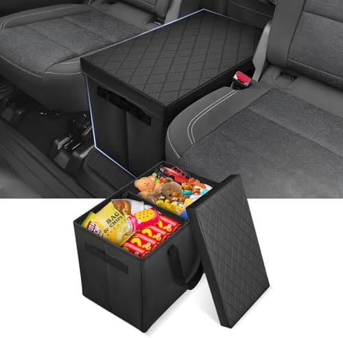 Autorder Car Seat Organizer for 2018-2025 Chevy Chevrolet Traverse Accessories Portable Backseat Organizer with Lid Handles Multipurpose Car Floor Storage for Kids Toys Baby Products Daily Necessities