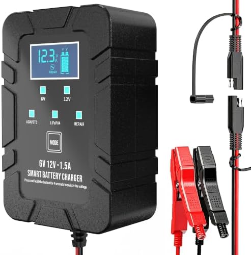 6V 12V Smart Battery Repair Charger, Automatic Desulfator with Led Display