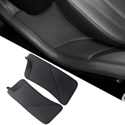 FASTCHE for Tesla Model Y Door Sill Protector 5 Seater (NOT Fit 7 Seater) PU Leather Rear Seat Anti-Dirty Mat Anti Kick Pad Model Y Accessories (2 Packs)