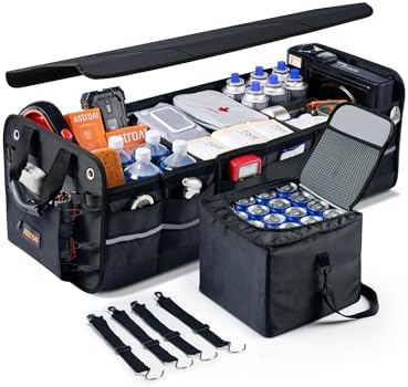 AstroAI Car Trunk Organizer Storage Large for SUV, Truck, Pickup, Collapsible Trunk Organizer Portable Storage Box with Cooler Bag, Foldable Cover, Nylon Handles, PU Bottom and PE Plate