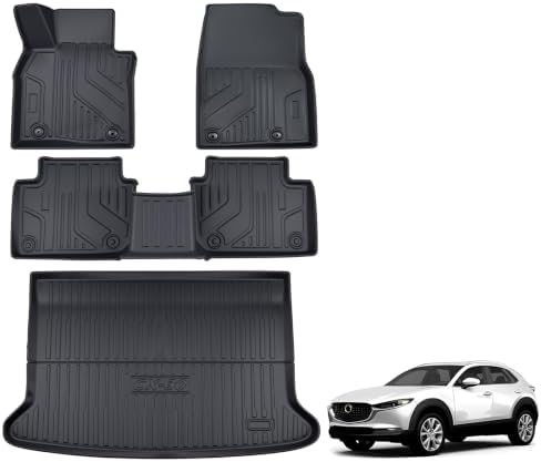 TPE Floor Mats & Cargo Liner for Mazda CX-30 2020-2026 All-Weather Protection | Full Coverage | Odorless Car Mats & Trunk Tray Custom Fit Set Accessories - Black