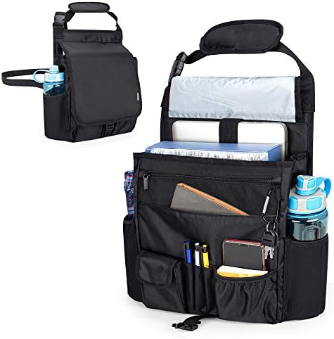 LUXJA Car Front Seat Organizer with Cover and Laptop Sleeve, Car Seat Organizer with Back Adjustable Straps, Black