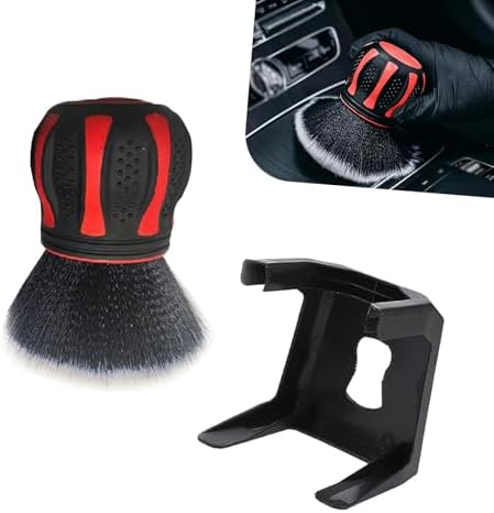 Car Detail Cleaning Brush, Ultra Soft Dense Bristle Dashboard Air Vent Brush, Non-slip Ball-shaped Handle & Storage Holder, Multi-purpose Interior Gap Cleaner for Car & Home & Office (Red)
