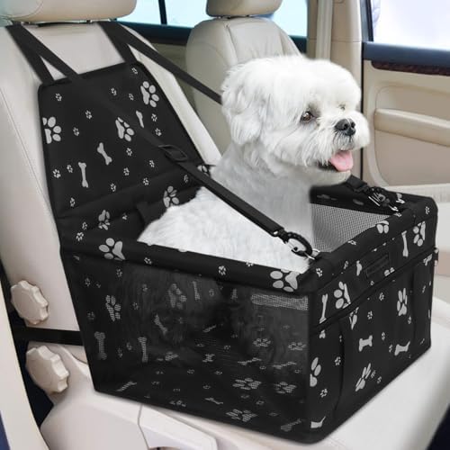 Dog Car Seat, Foldable Dog Car Booster Seat Waterproof Breathable Oxford Travel Bag for Small to Medium Dogs, Puppies, and Pets-Pattern Black