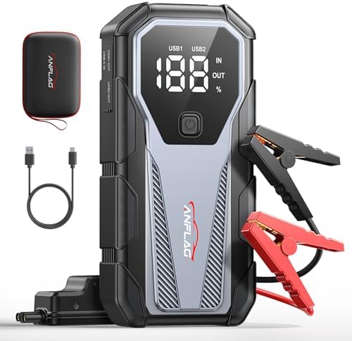 Car Jump Starter 6000A 12V Battery Pack, 16800mAh Portable Jump Box for 10L Gas/9L Diesel Engines, with Smart Jumper Cables, LED Display, Fast Charging, SOS Light & Emergency Power Bank