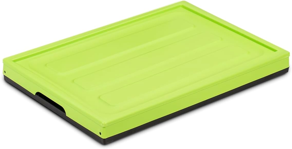 Glad Collapsible Storage Bin with Lid - 48L Foldable Plastic Box for Garage, Car Trunk, and Organization - Stackable Lidded Container with Handles, Green