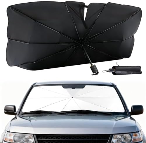General Windshield Sun Shade Umbrella,Vinyl Titanium Silver Coating Heat Shield, UV Protection Protects car interiors,Suitable for Multiple Vehicle Models Large Foldable,55" L x 31.5" W