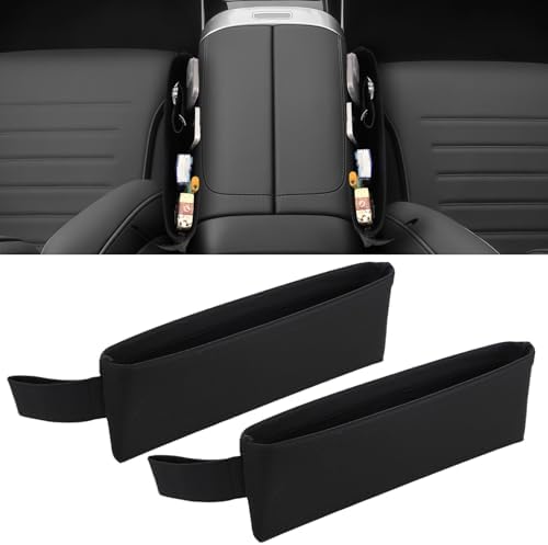 OMISTAR 2 PCS Car Seat Gap Organizers - PU Leather Car Console Side Pocket, Universal Car Seat Gap Filler Storage Box for Phone Keys Wallet Sunglasses, Car Interior Accessories Seat Catcher
