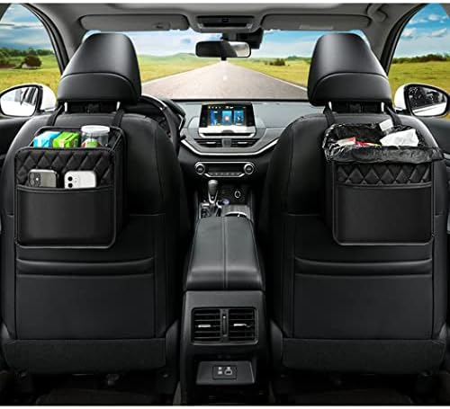 Car Back Seat Organizer, Hanging PU Leather Car Storage Bag, Compatible with Most Vehicles Interior Accessories Organizer (Black(2Pack))