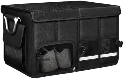 Car Trunk Organizer, 52L Collapsible Car Storage Waterproof Trunk Organizer with Lid & Handle, Multi Compartment Oxford Cargo Groceries Storage for Trucks SUVs Sedans
