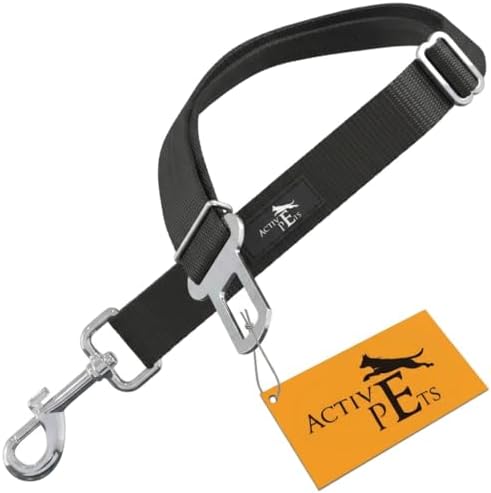 Active Pets Black Car Seat Belt for Dogs, Attaches to Harness & Collar, Adjustable 18" - 24" Travel Restraint System Fits Small - Large Pups for Safety & Comfort, Essential Pet Supplies & Accessories