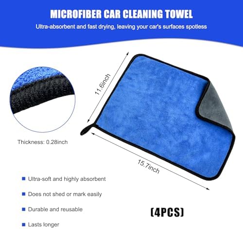 4PCS Microfiber Towels for Car, 12" x 16" 600GSM Cleaning Rags Ultra Absorbent Dusting Cloth, Scratch-Free Drying & Detailing Towel Wash Cloths for Car Interior & Exterior