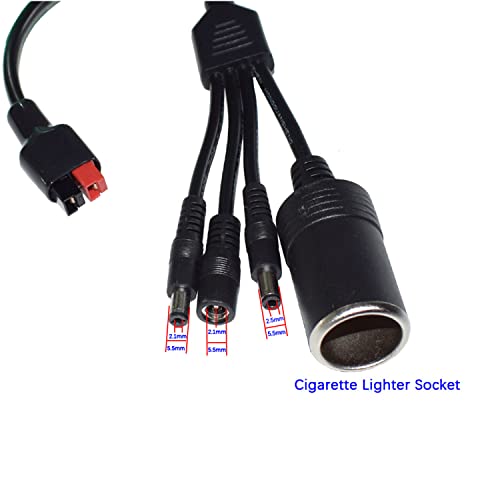 4-in-1 Multi-Function Adapter Cable 5.5mm x 2.1mm / 5.5mm x 2.5mmDC Male Power Plug Cable and 5.5mm x 2.1mm Female Power Plug Cable with Car Cigarette Lighter Cable -1ft
