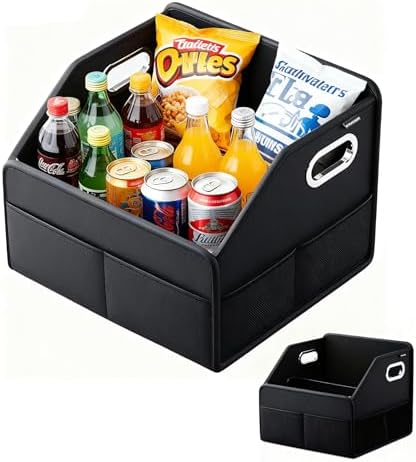 Leather Car Organizer Front Seat Organizer with Metal Handles, Dividable Black Car Caddy Organizer for Passenger Seat Organizer