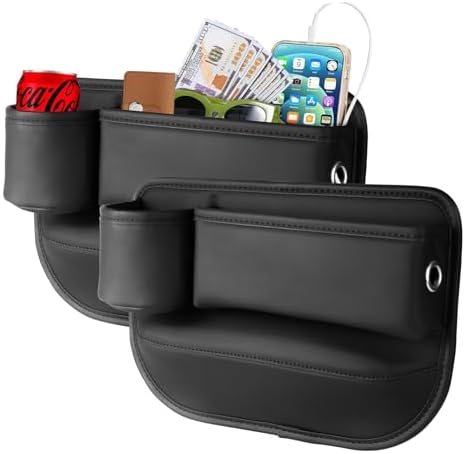 2 Pack Leather Car seat Gap Filler Organizers for Front Seat,Seat Gap Storage with Cup Holder and Storage Box for Phones,Keys,Glasses etc.Suitable for various car models (with cup holder)