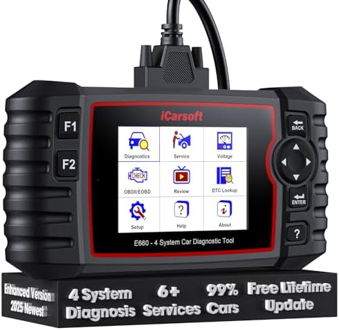 iCarsoft E660 2026 Version 4 Systems OBD2 Scanner, ABS SRS Engine Transmission Car Code Reader with 6 Reset Service Clear Fault Codes Battery Test Diagnostic Scan Tools Lifetime Free Upgrade