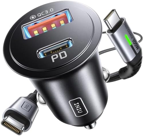INIU Car Charger, Total 60W Cigarette Lighter Charger with 100W USB C Cable