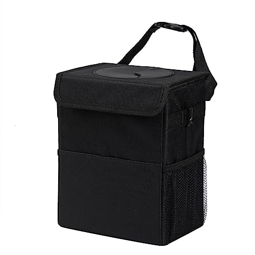 AOKJOY Car Garbage can with lid Leak Proof Vehicle Trash Can 3 Storage Pockets Hanging Waterproof car Trash Bag for SUV Black