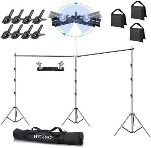 HYJ-INC Photo Video Studio 20ft (Wide) x 10ft (Tall) Heavy Duty Adjustable Width & Length Photography Backdrop Stand Background Support System Kit with Spring Clamps, Sandbags, Carry Bag