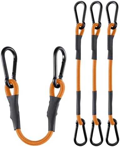 8 Pack 12 Inch Heavy Duty Bungee Cords with Carabiner Hooks, 190 lbs Max Strength Bungee Straps for Cargo, Bike, Cart, Roof Rack, Truck, Tent, Camping, Motorcycle, Outdoor Storage and More, Orange